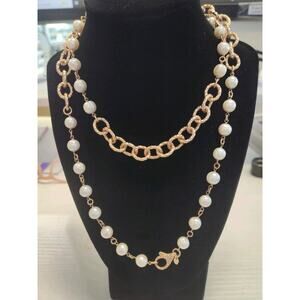 Honora Bronze Italy Rose Gold Tone White Freshwater Pearl Necklace Chain 35 Inch